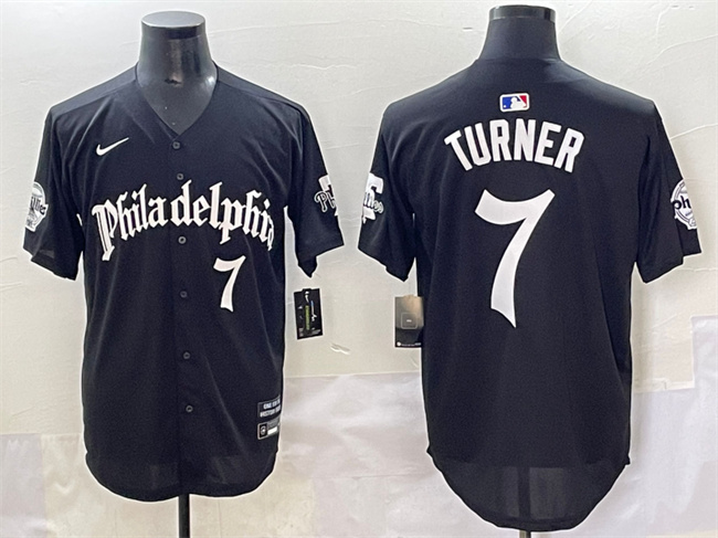 Men's Philadelphia Phillies #7 Trea Turner Black Gothic Vapor Limited Stitched Jersey Men's Philadelphia Phillies #7 Trea Turner Black Gothic Vapor Limited Stitched Jersey